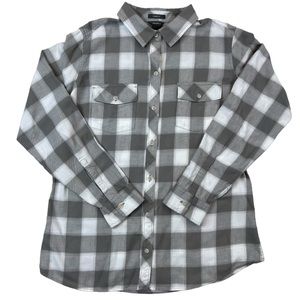 Eddie Bauer Women’s Button Down Large Grey/White Flannel